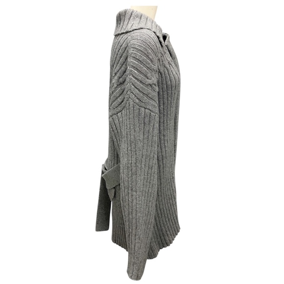 PROENZA SCHOULER GREY WOOL AND ALPACA CABLE KNIT LONG CARDIGAN SWEATER - Picture 2 of 5